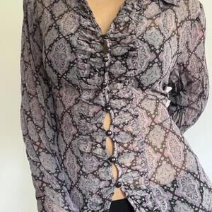 Purple and black mesh blouse with ruffle details #goth